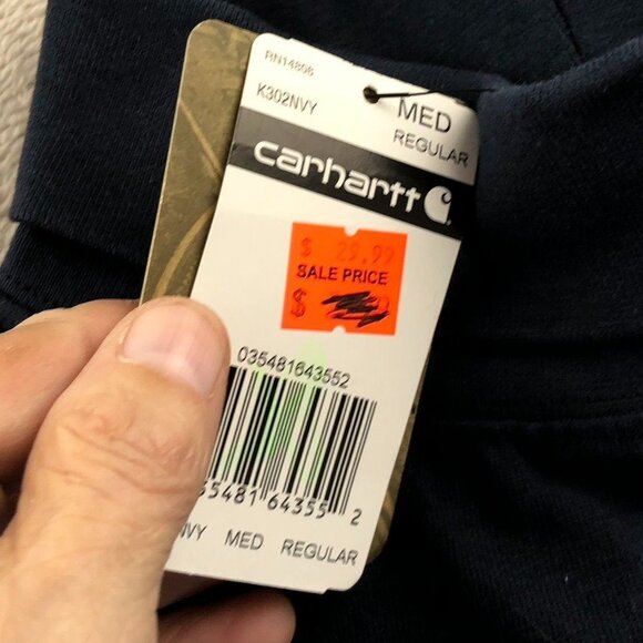 NWT Carhartt Mens Work Polo Shirt Medium Long Sleeve Navy Relaxed Classic Casual - Picture 4 of 13